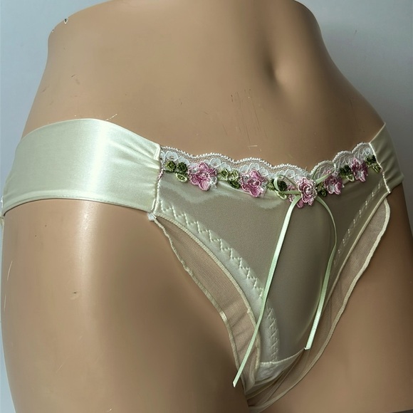 IZA Liquid Satin Cream Embroidered Floral Smooth Silky Stretch Feminine Panties - Picture 4 of 13